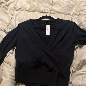 J. CREW Faux-Wrap Top In Textured Crepe Black XS